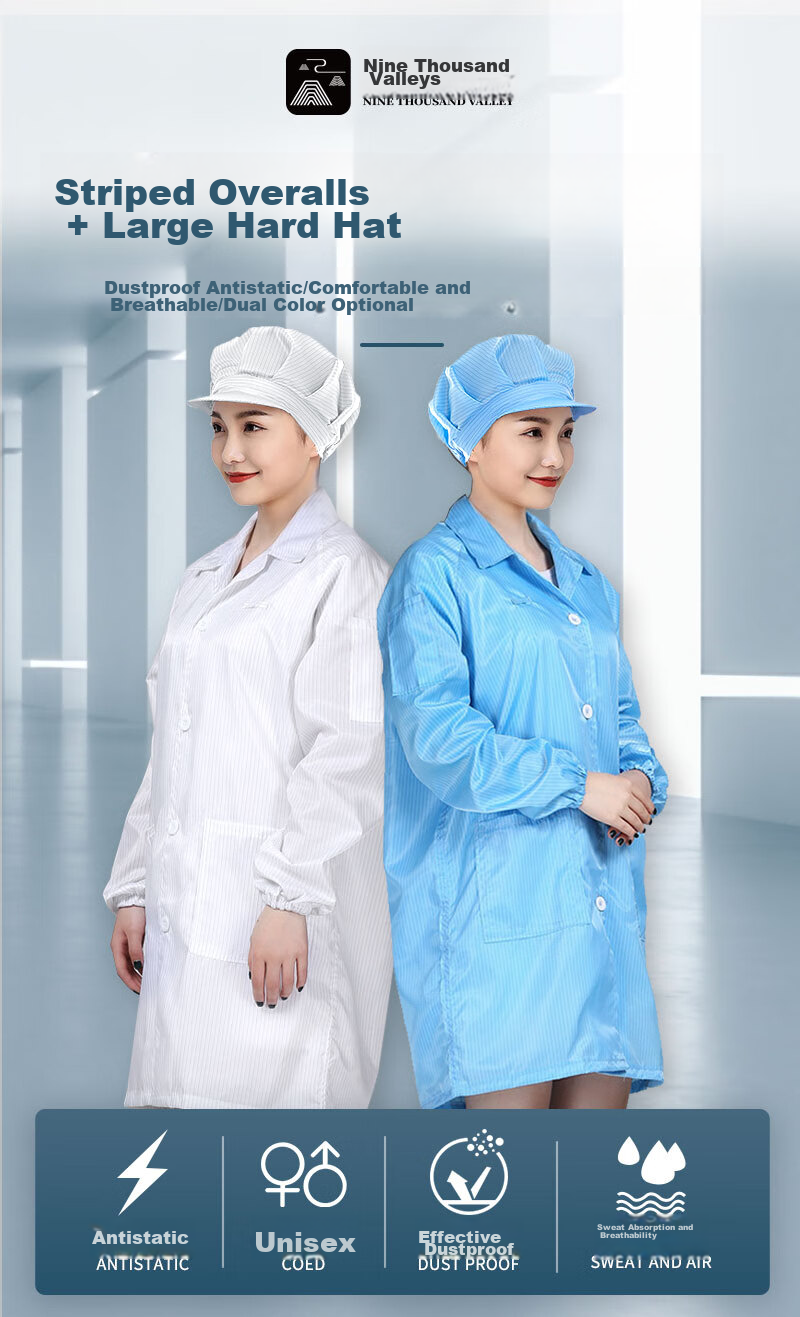 Защитная одежда "Jiuqiangu" антистатическая, с капюшоном, синяя, 2XL, комплект из комбинезона и шапочки