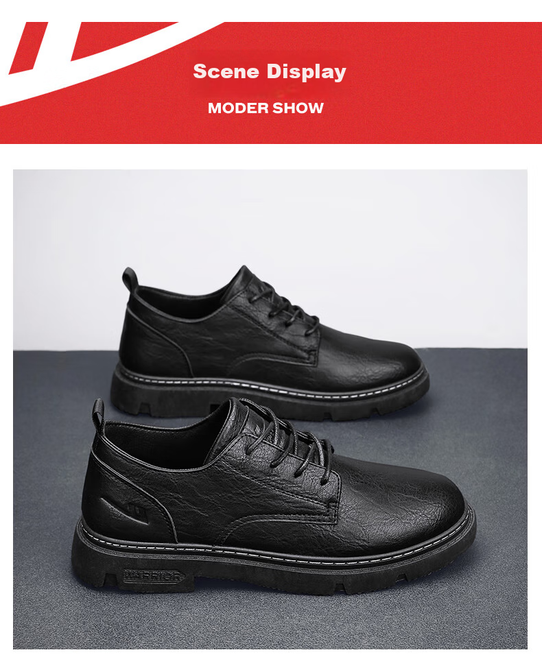 Мужские туфли Huili (Warrior) Business Casual, кожаные, на шнуровке, модель 0650, черные, размер 40