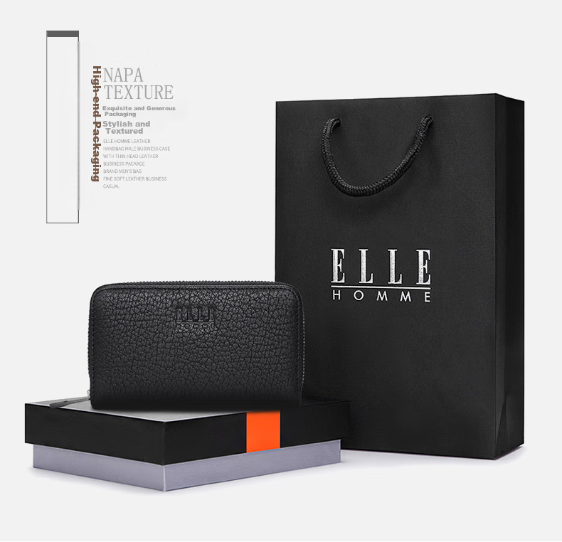Мужская кожаная ключница ELLE HOMME ED787505352, вместительная, с держателями для карт, черная