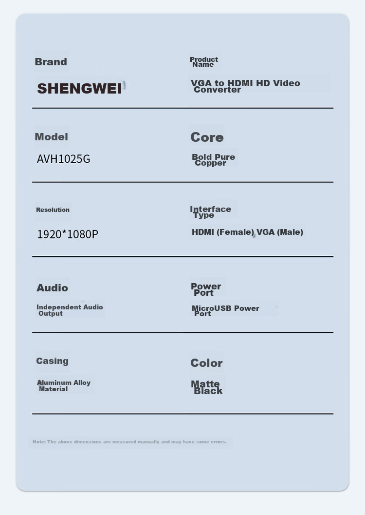 Shengwei VGA - HDMI адаптер с аудио и питанием, 1080P, черный, AVH1025G