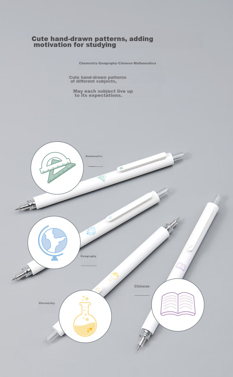 Ручка гелевая KACO Jingdian Subject Retractable Gel Pen, стильная, 0.5 мм, черная, для экзаменов и письма, 4 шт. в коробке