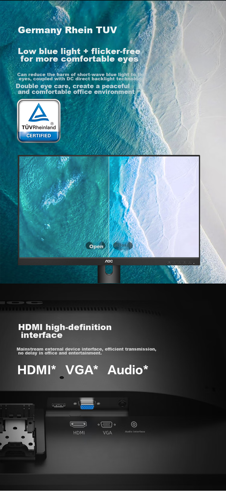 Монитор AOC X23E1H, 22.5 дюйма, 1920x1200, IPS, 16:10, черный