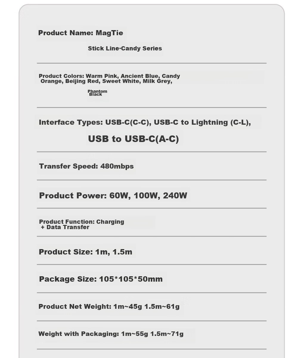 Кабель CANDYSIGN MagTie, USB C-C, 60W, 3A, 1.6м, белый