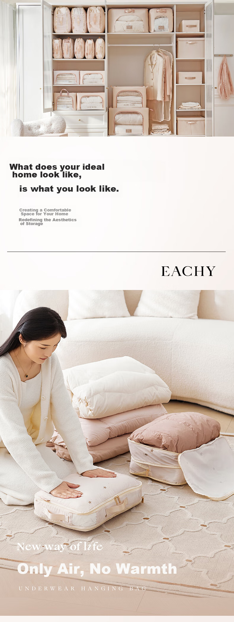 Сумка-органайзер для хранения одежды EACHY, компрессионный пакет для одеял, домашний органайзер для путешествий, размер M, узор "Маленький лунный свет"
