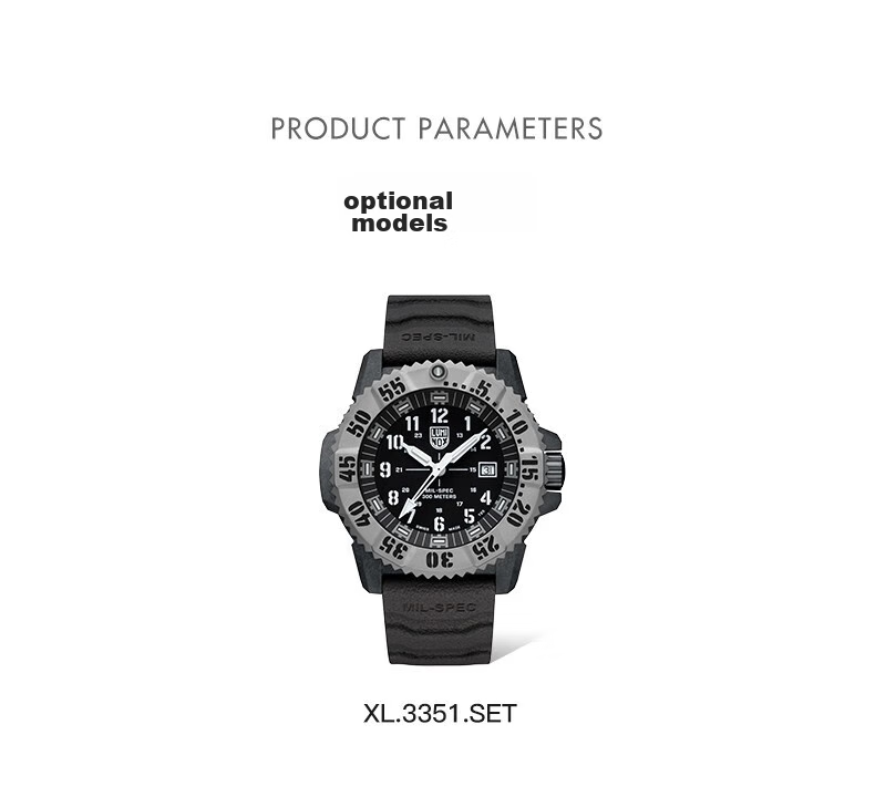Швейцарские часы Luminox Military Standard 3351, мужские, спортивные, кварцевые, водонепроницаемые до 300 м, с резиновым ремешком, корпус из углеродного волокна