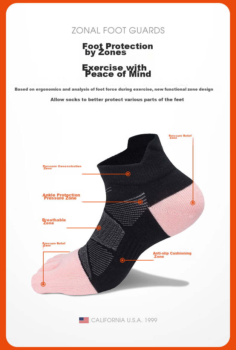 Носки TFO Competition-Level Outdoor Five-Toe Socks, спортивные носки для хайкинга и бега, женские, светло-розовые