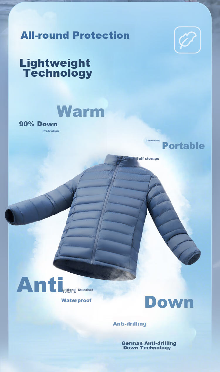 Мужская зимняя куртка JD Original Air Zero Pressure, легкая, с наполнителем из утиного пуха 90%, воротник-стойка, размер L, цвет светло-голубой