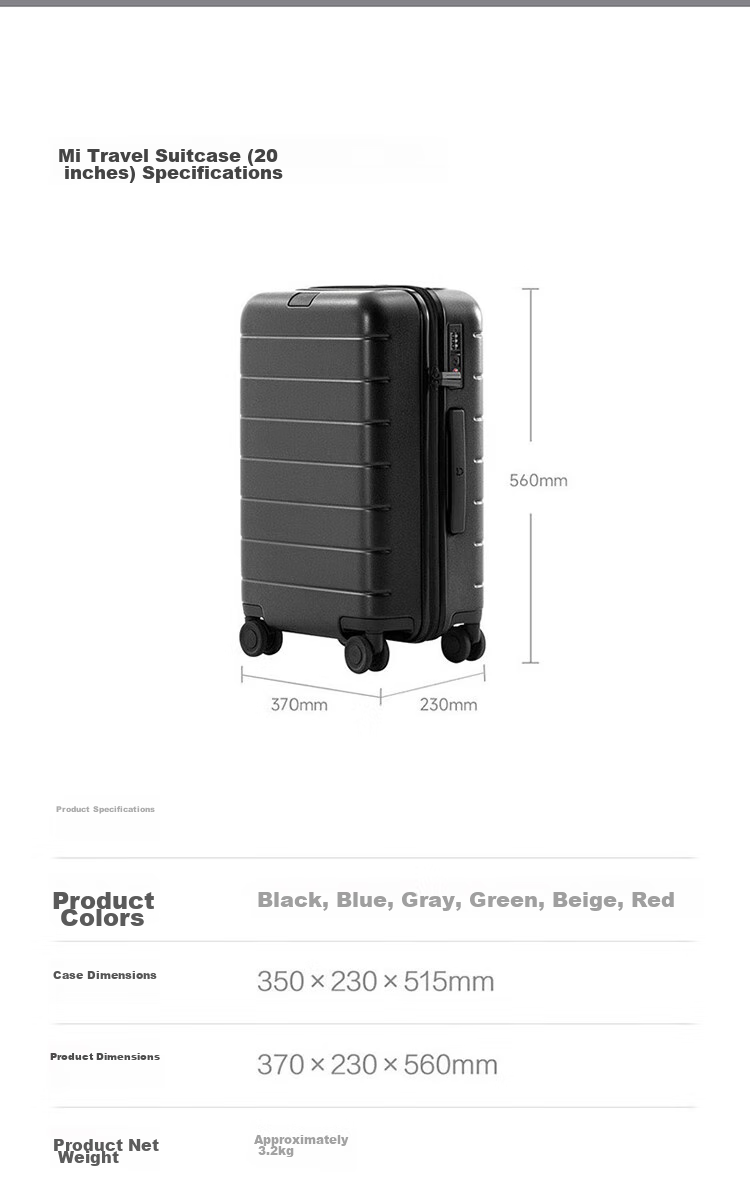 Чемодан Xiaomi Mijia Luggage, 28 дюймов, черный, PC, с кодовым замком