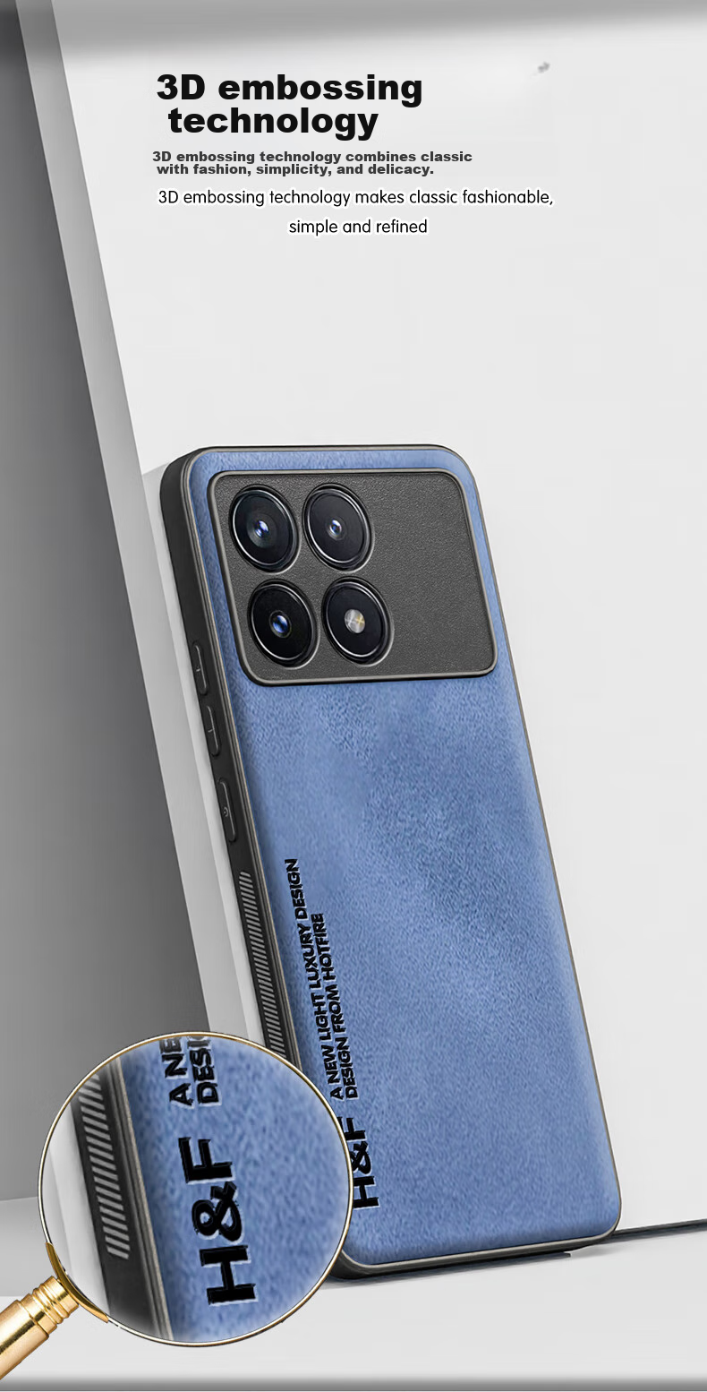 Чехол HotFire для Xiaomi Redmi K70/K70 Pro, кожаный, противоударный, простой стиль, коралловый синий