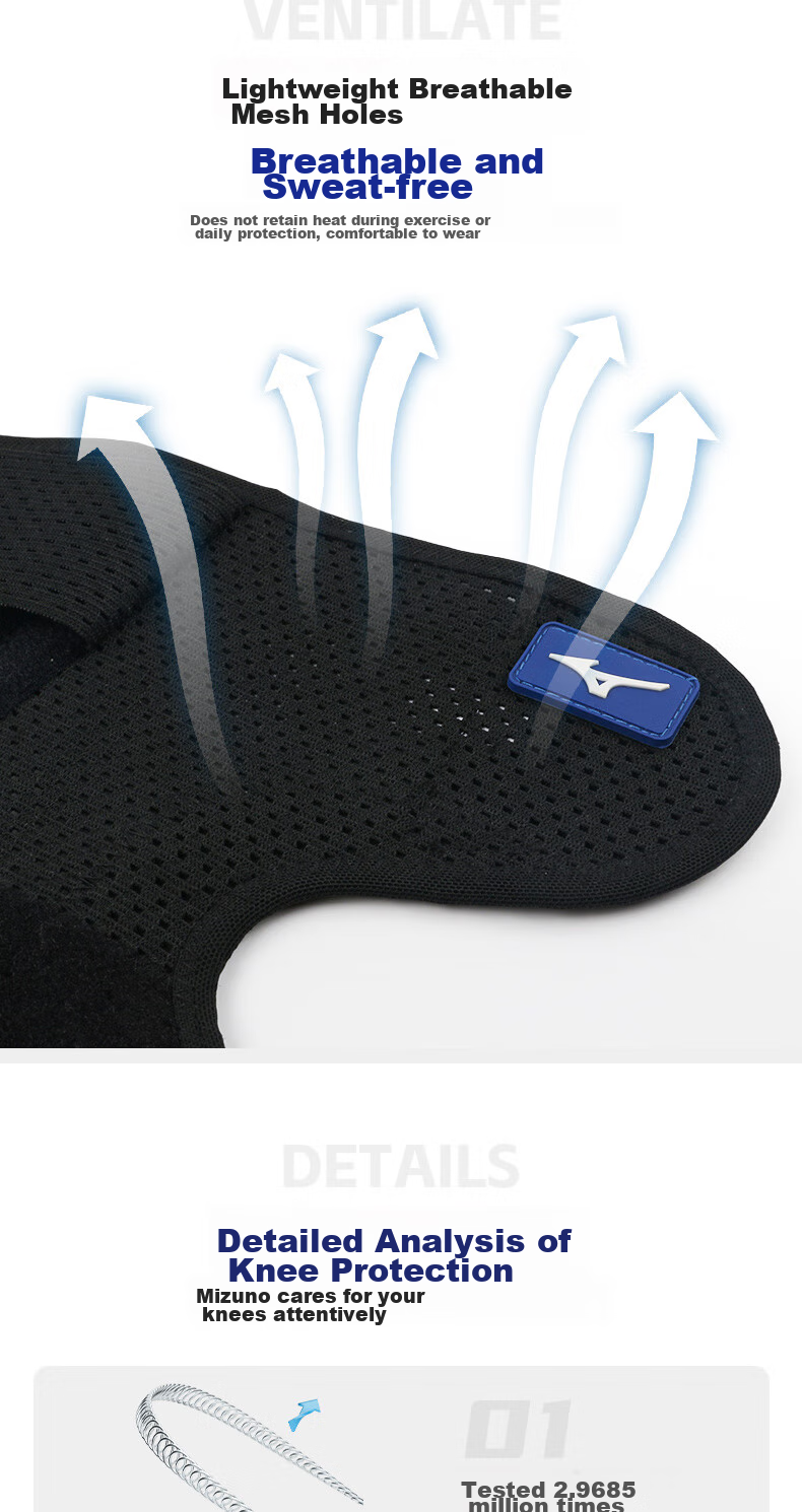 MIZUNO Наколенники профессиональные спортивные для фитнеса, бега, бадминтона, защиты колена при травмах мениска, для мужчин и женщин, размер L, 2 шт.
