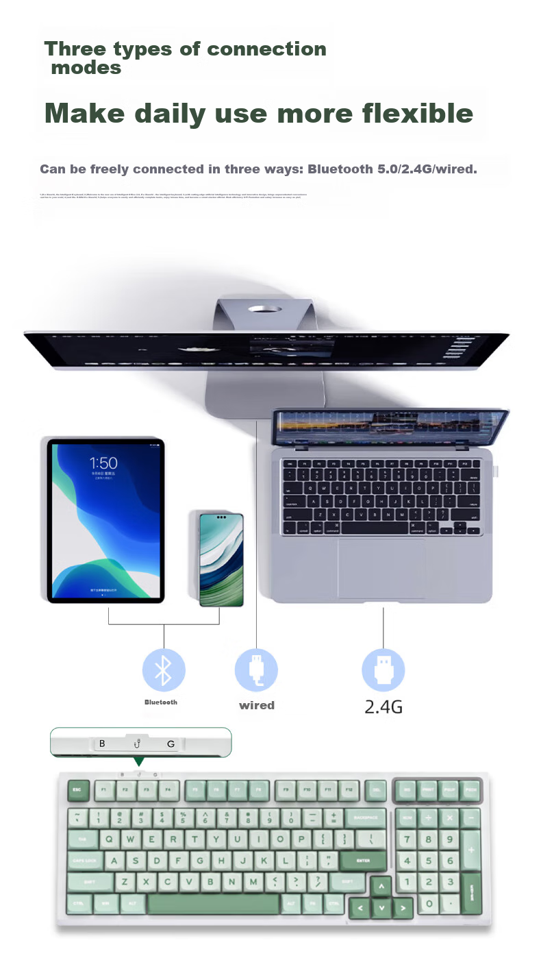 Механическая клавиатура RK R98, 99 клавиш, трехрежимная (2.4G, Bluetooth, проводная), RGB подсветка, Sky Blue RGB Smoky Blue Switches