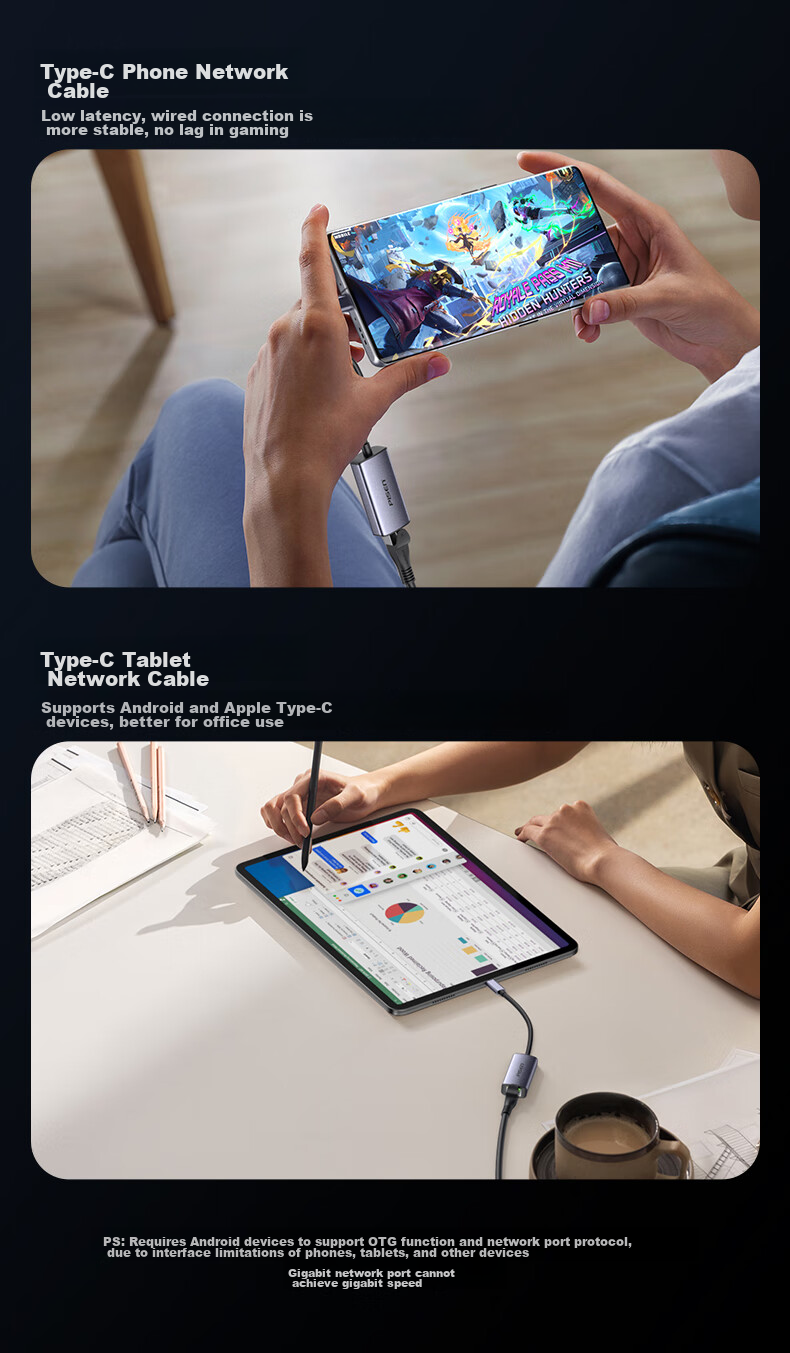 Pisen Type-C to Gigabit Ethernet RJ45 Адаптер проводной сетевой карты Конвертер для MacBook, Huawei Laptops, Телефонов