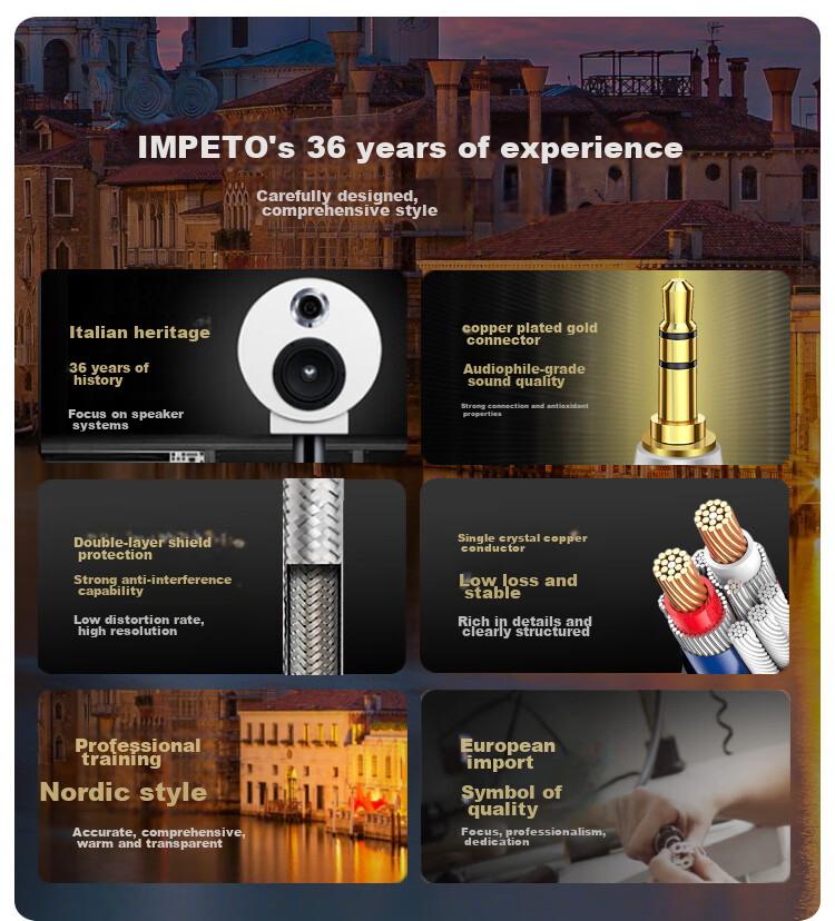 IMPETO IMP-2009B 0.5 метра - аудиокабель 3.5 мм AUX, от штекера до штекера, для телефонов, ноутбуков, наушников, автомобильных динамиков