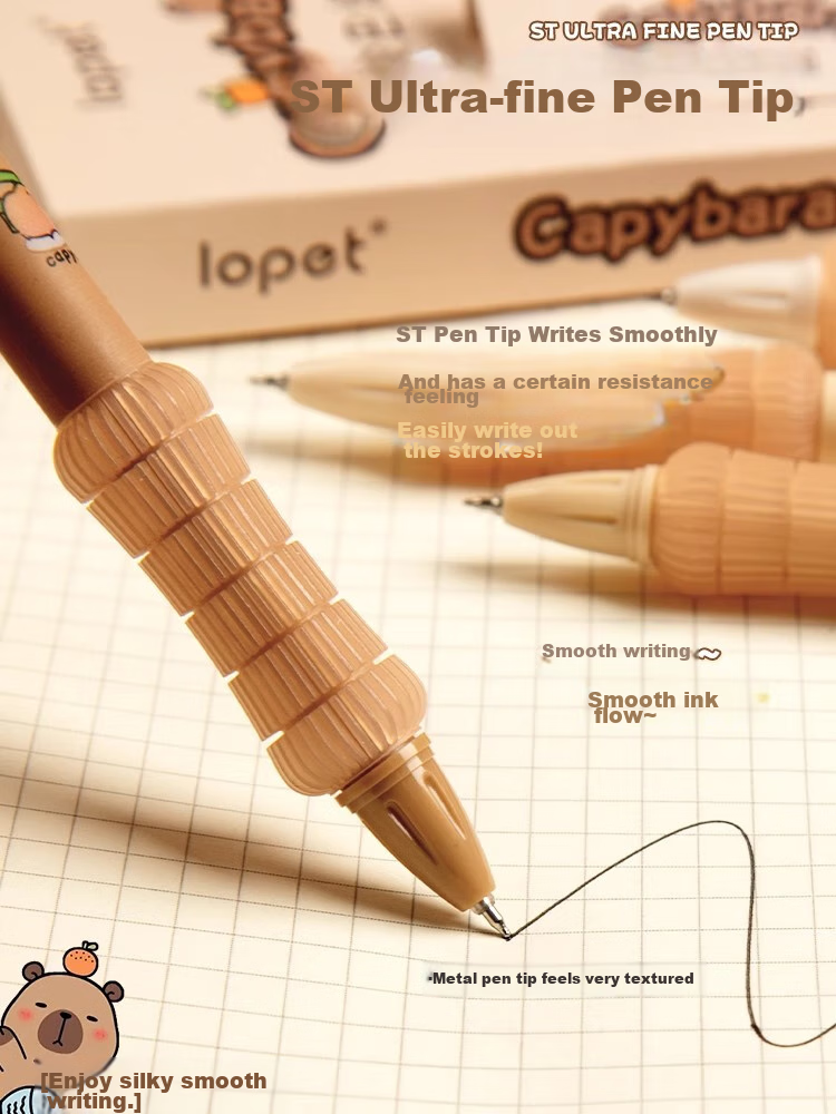 Ручка гелевая LOPET LT-1358, набор из 4 шт., чернила черные, 0.5 мм, дизайн Капибара