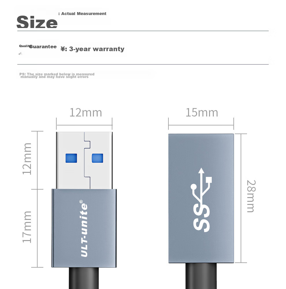 Кабель-удлинитель ULT-unite USB 3.0 AM/AF, алюминиевая оболочка, плетеная, 2 метра, серый