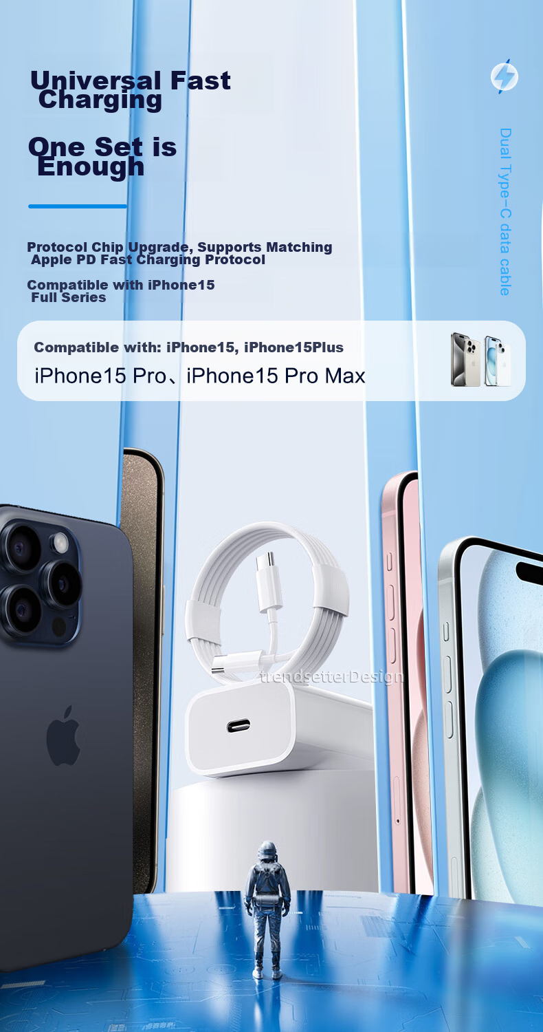 Зарядное устройство Chaofan 20W PD для iPhone 15/16/17, блок питания и кабель Type-C