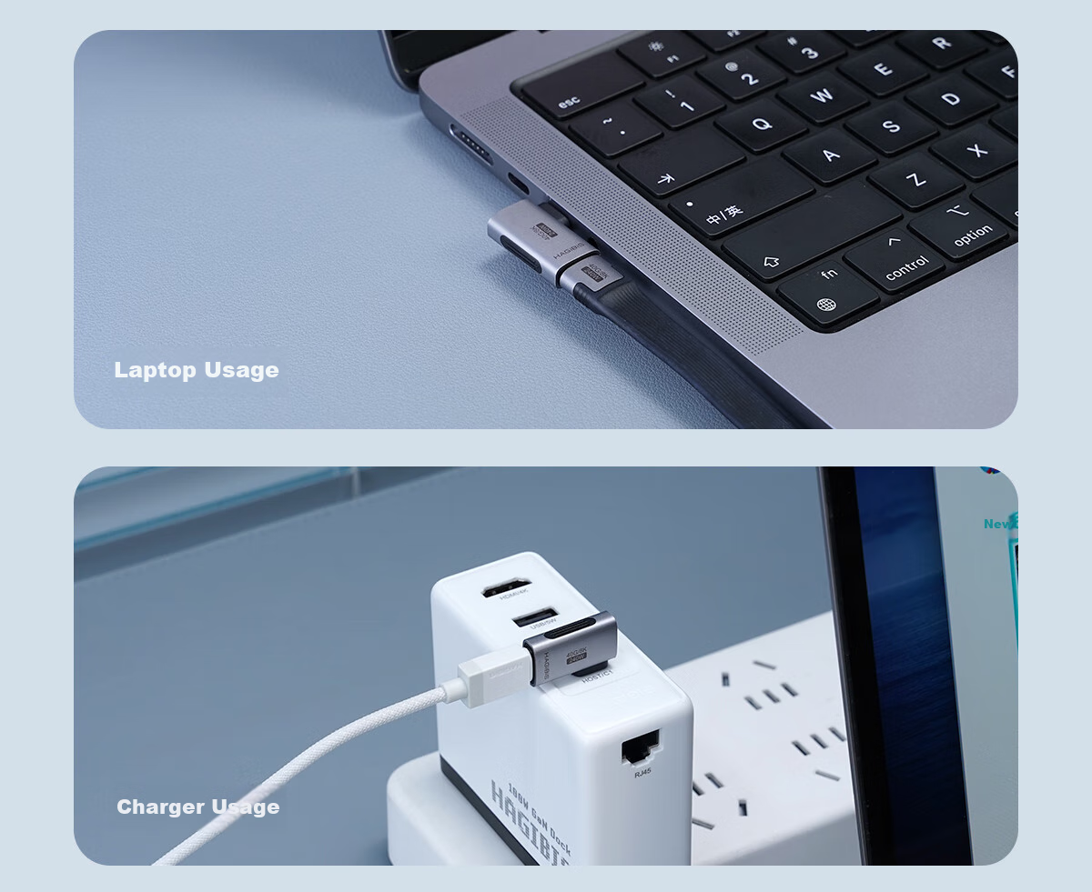 Переходник Hagibis Type-C угловой 90 градусов, Thunderbolt 4, USB4, Male-Female, для iPhone 16 и компьютеров