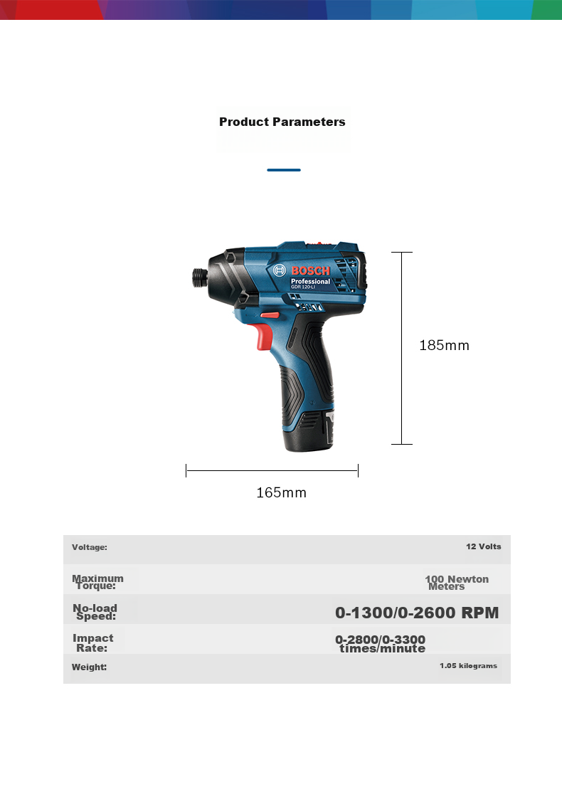 Ударный гайковерт BOSCH GDR 120-LI, 12В, 100 Нм, 2.0 Ач, литий-ионный аккумулятор, многофункциональный для затяжки и установки