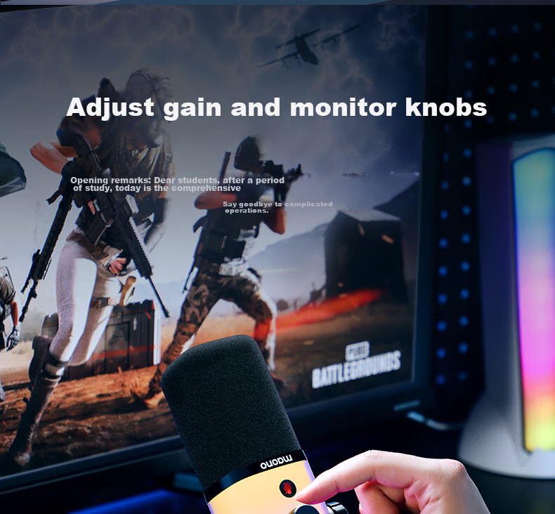 Динамический микрофон Maono PD100XS для компьютера, стриминга, игр, пения, записи, с USB-звуковой картой, шумоподавлением и RGB-подсветкой