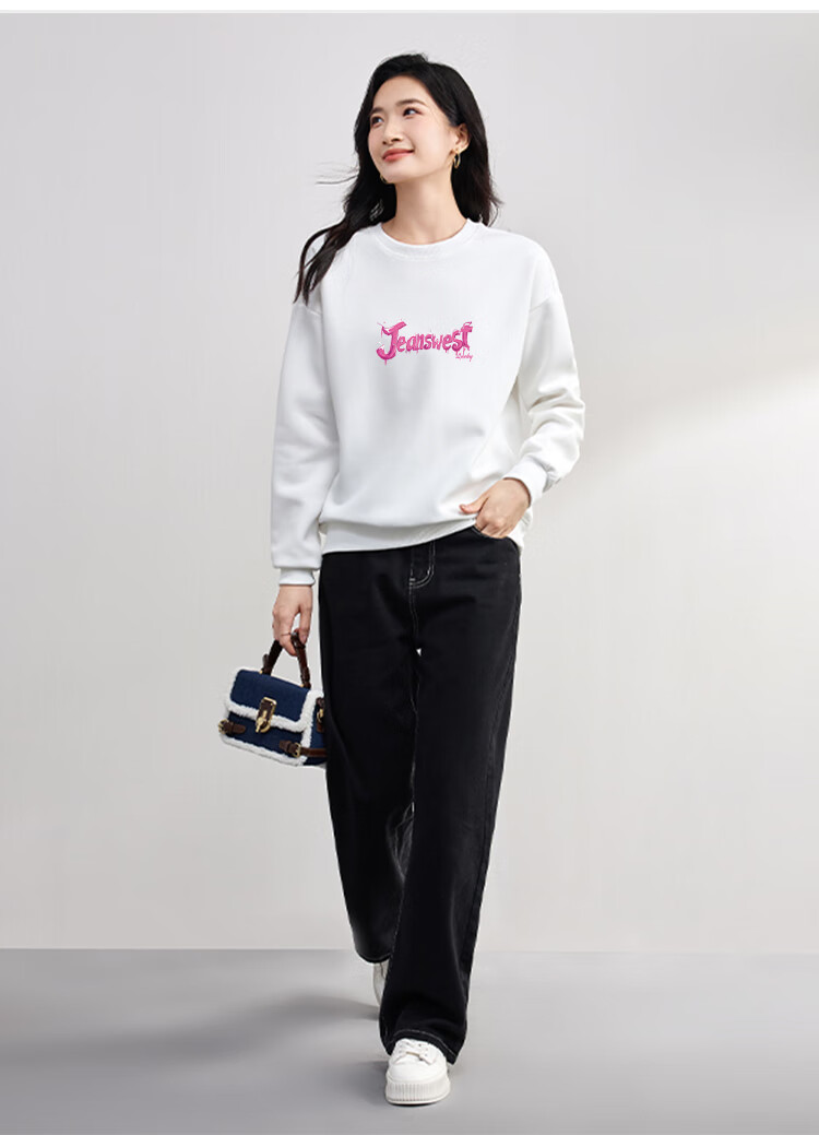 Свитшот женский JEANSWEST, осенний, оверсайз, с круглым вырезом, свободный, удобный, универсальный, без капюшона, белый, размер L