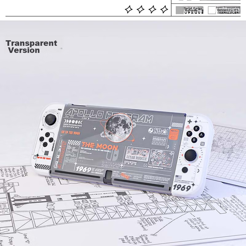 Защитный чехол для Nintendo Switch OLED, дизайн "Лунная программа", твердый, с прямым подключением к базе, съемный, противоскользящий, белый