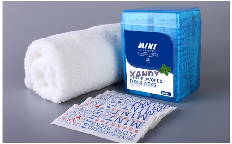 Зубные нити YANDY Mint Floss Picks, индивидуально упакованные, 50 шт. (высокая эластичность, гладкие, с мятным покрытием)