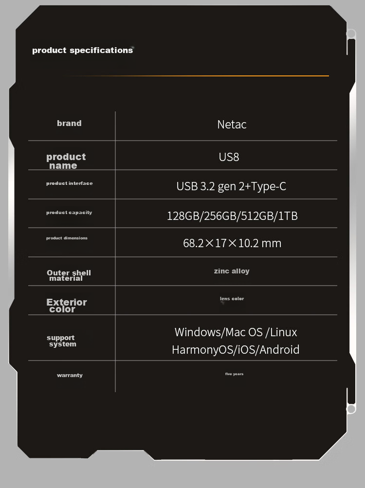 USB-накопитель Netac US8 512GB, Type-C, USB 3.2