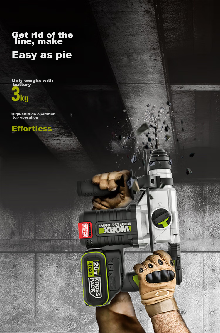 Аккумуляторный перфоратор WORX WU388, 20В, 4.0 Ач х 2 шт., бесщеточный, 3 режима