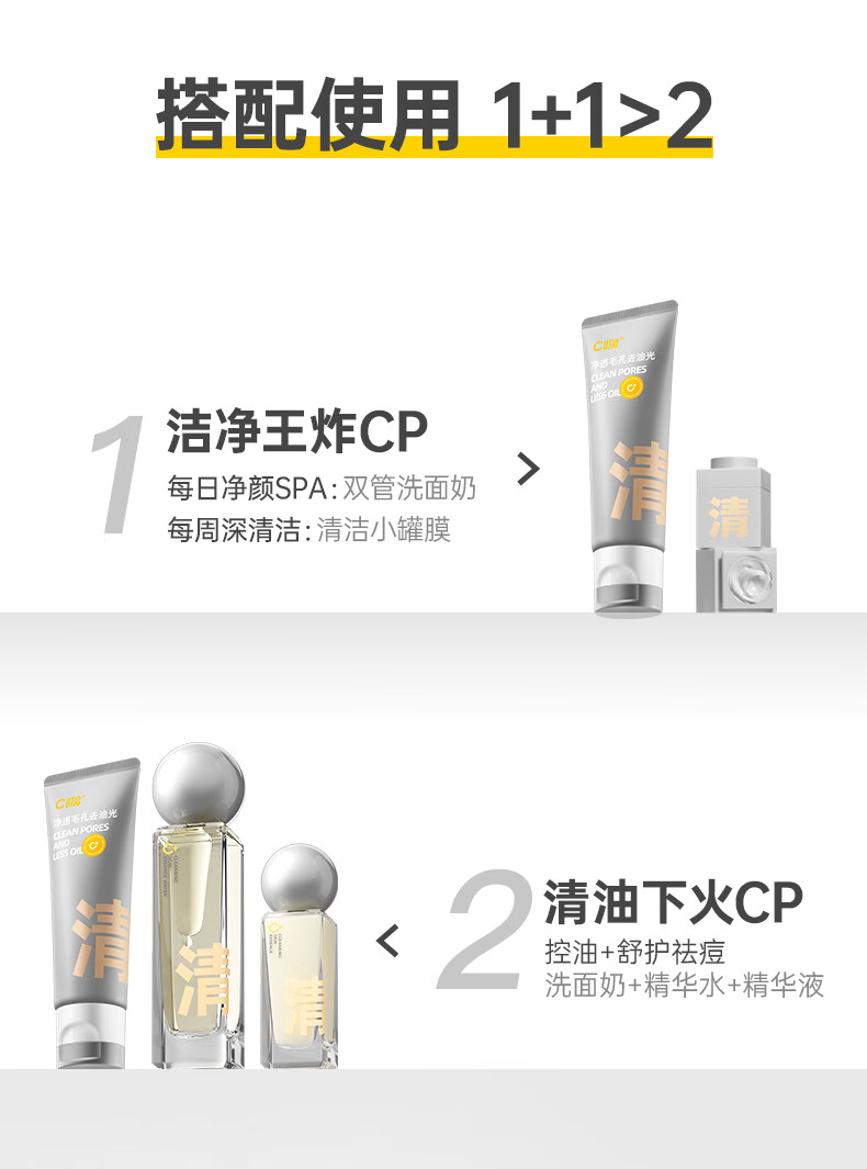 C咖 双管氨基酸洁面乳男女士洗面奶绵密泡沫白泥深层清洁面膜收缩毛孔温和控油护肤品 【洁面必备】双管洁面80g*1支