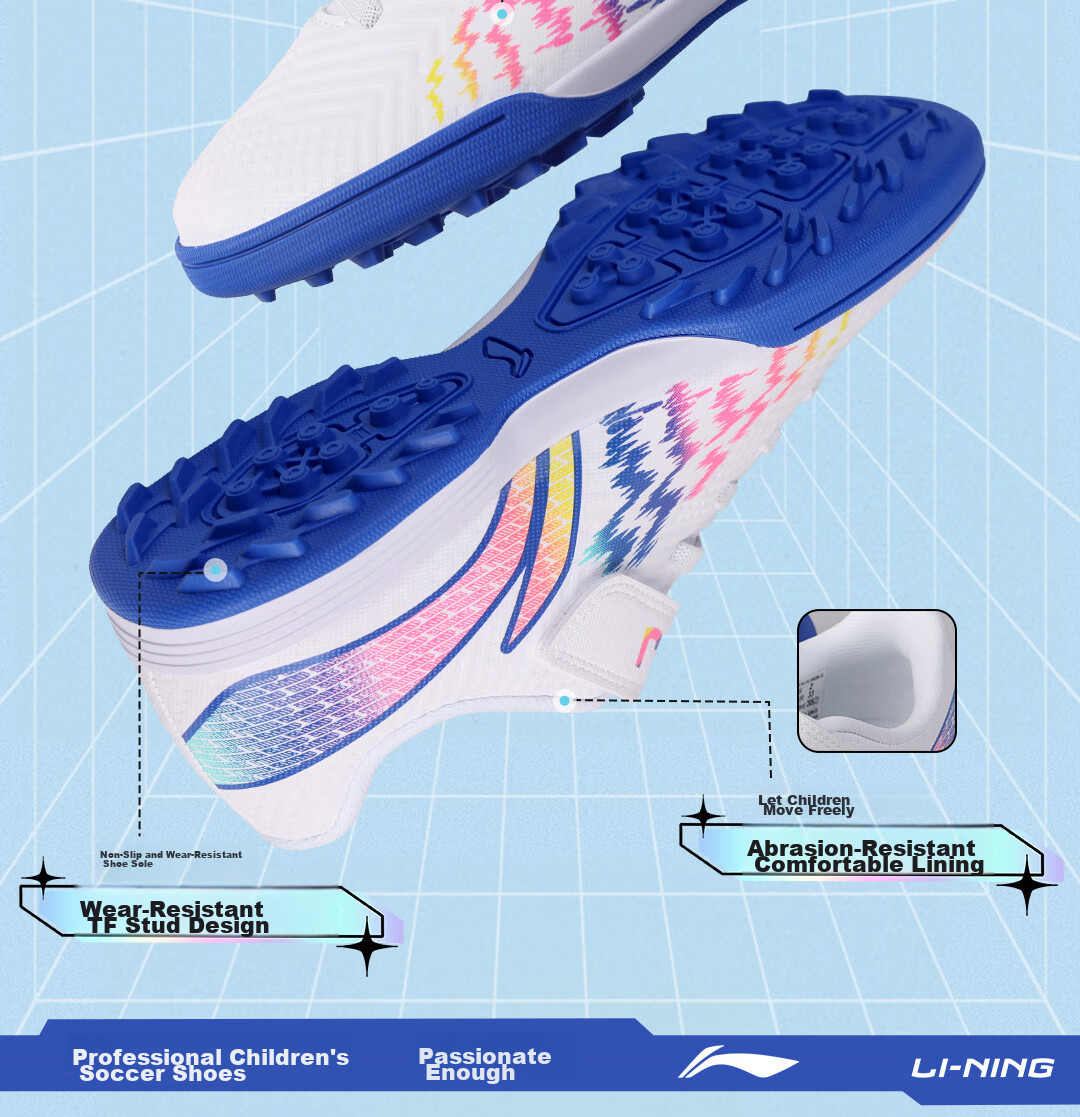 Детские бутсы Li-Ning для футбола, размер 33, для искусственного газона, профессиональные, дышащие, синие