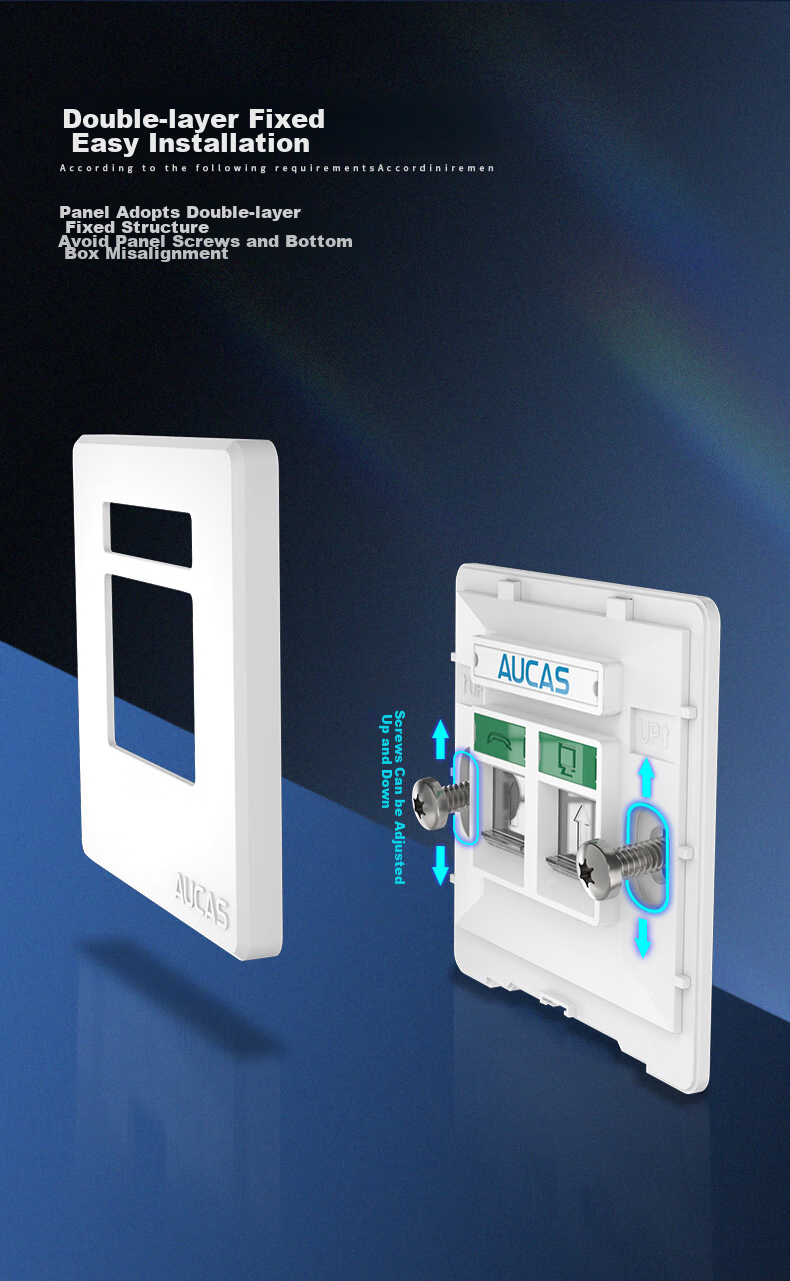 Панель для компьютерной розетки AUCAS Universal Ultra-Five/six/seven, усиленная, 86-типовая, с сетевым портом, подходит для информационного модуля телефона, без модуля, белая, ACFP02