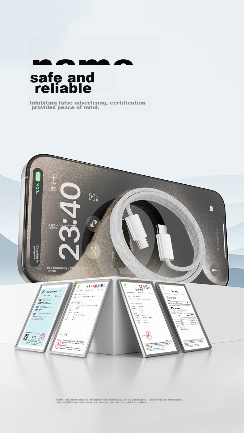 Кабель OKSJ Type-C to Type-C, 1.5 метра, 60W, для быстрой зарядки iPhone 15/16/17, iPad, ноутбуков, двухжильный плетеный, белый