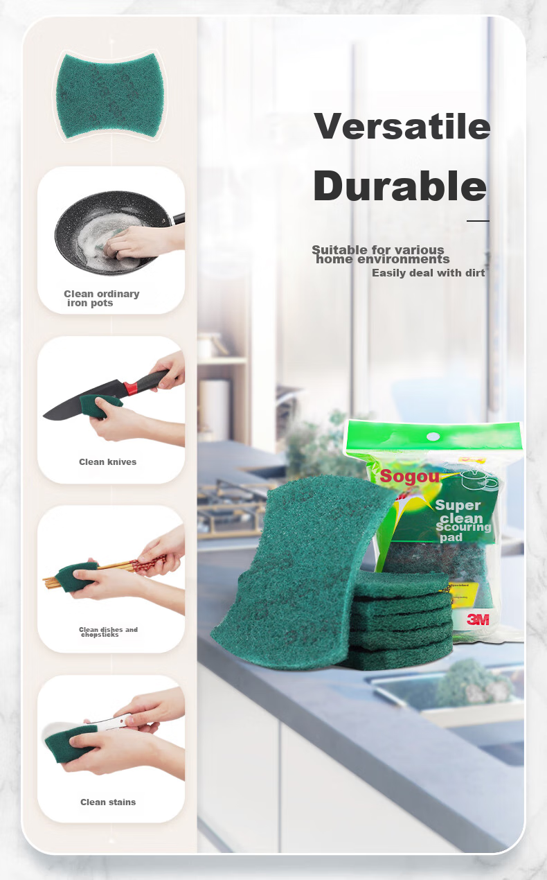 3M Scotch-Brite 6105 Губка для мытья посуды, 5 шт., универсальная, для удаления жира, ультрачистая, с абразивной губкой