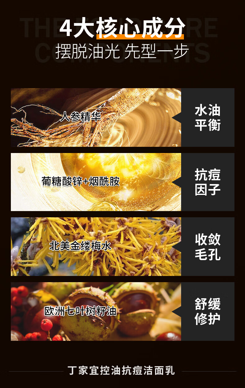 丁家宜（TJOY）洗面奶 男士控油抗痘洁面乳 深层清洁去黑头洁面膏霜洁面奶120g