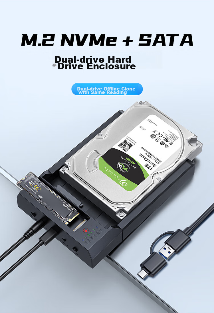 Клонер жестких дисков UNITEK M.2 NVMe/SATA, док-станция для клонирования 2.5/3.5 дюйма, внешний корпус для HDD/SSD, для чтения и копирования данных