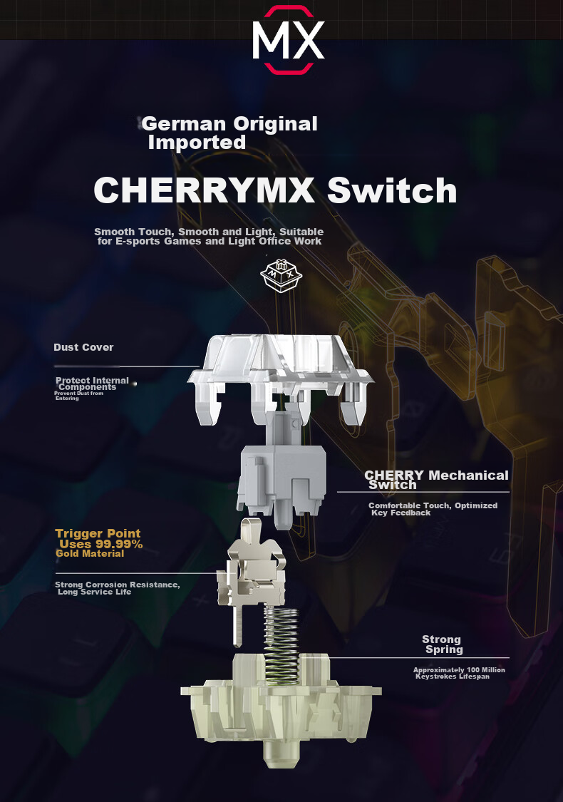 CHERRY MX8.2 Xaga Wireless Keyboard, Bluetooth Tri-Mode Office Mechanical Keyboard, Compatible with MAC System, Three-Transparency PBT Keycaps Customizable Keyboard, New Year Gift