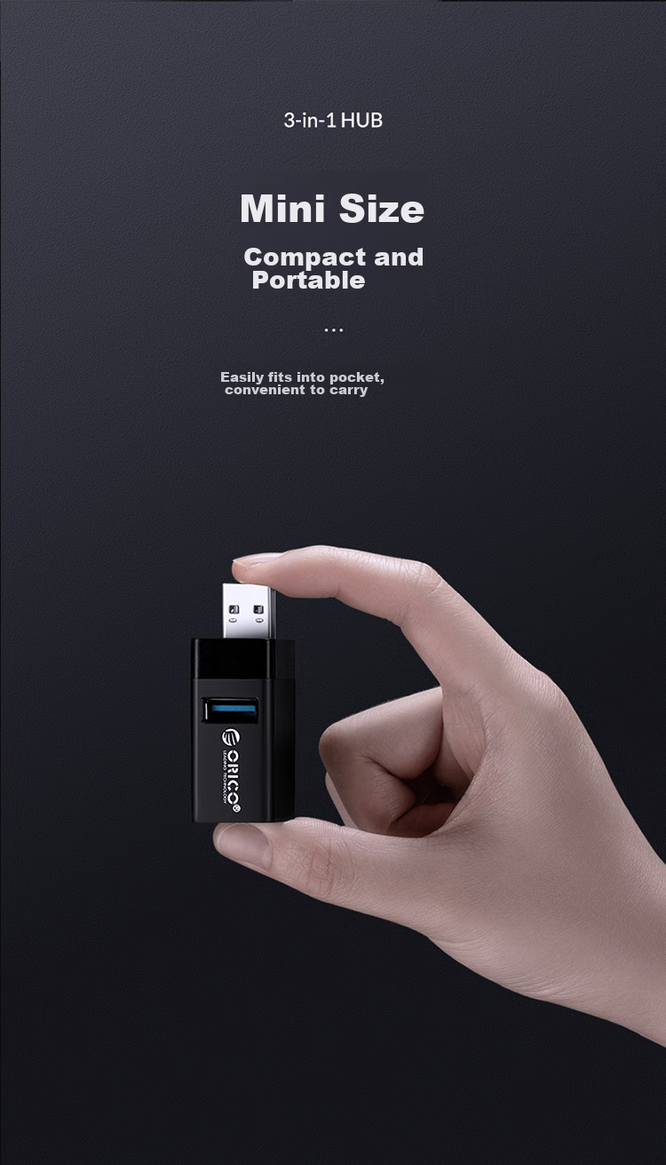 USB-хаб ORICO MINI 3-в-1, док-станция с прямым подключением, черный