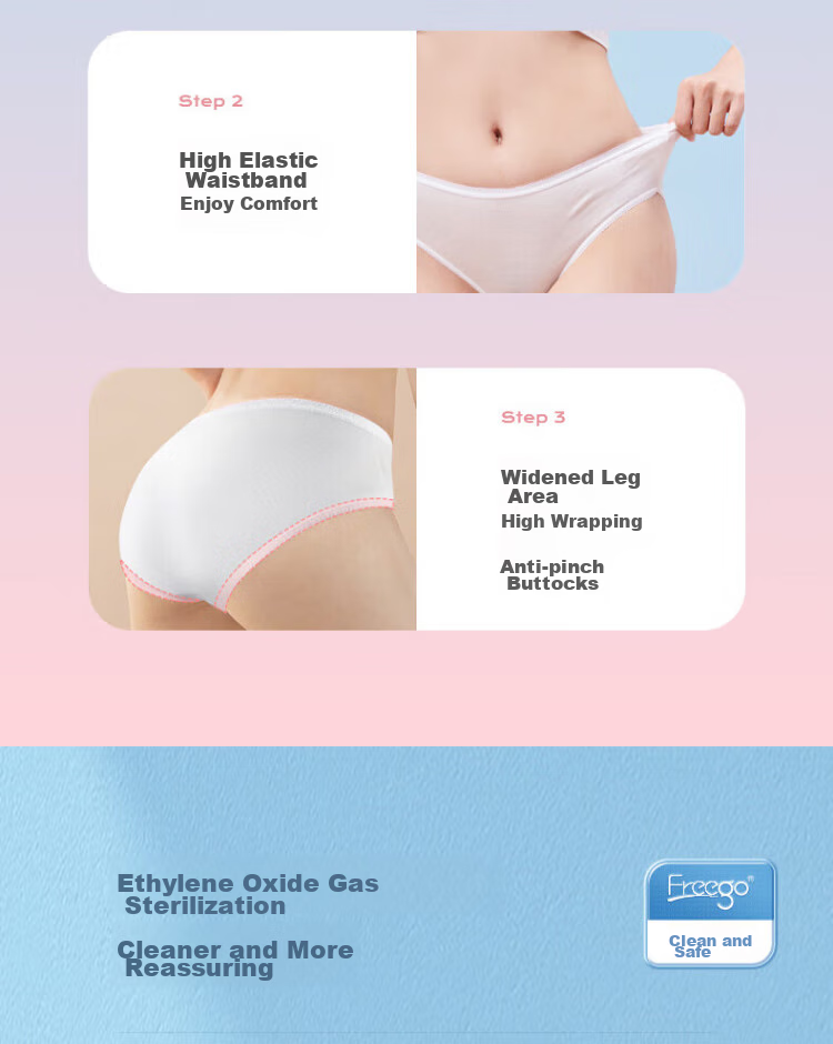 Одноразовое нижнее белье Freego Pure Cotton для женщин, стерилизованное EO, полностью хлопковое, не требует стирки, для беременных, послеродовое, менструальное, для путешествий, белое, размер L, 5 шт.