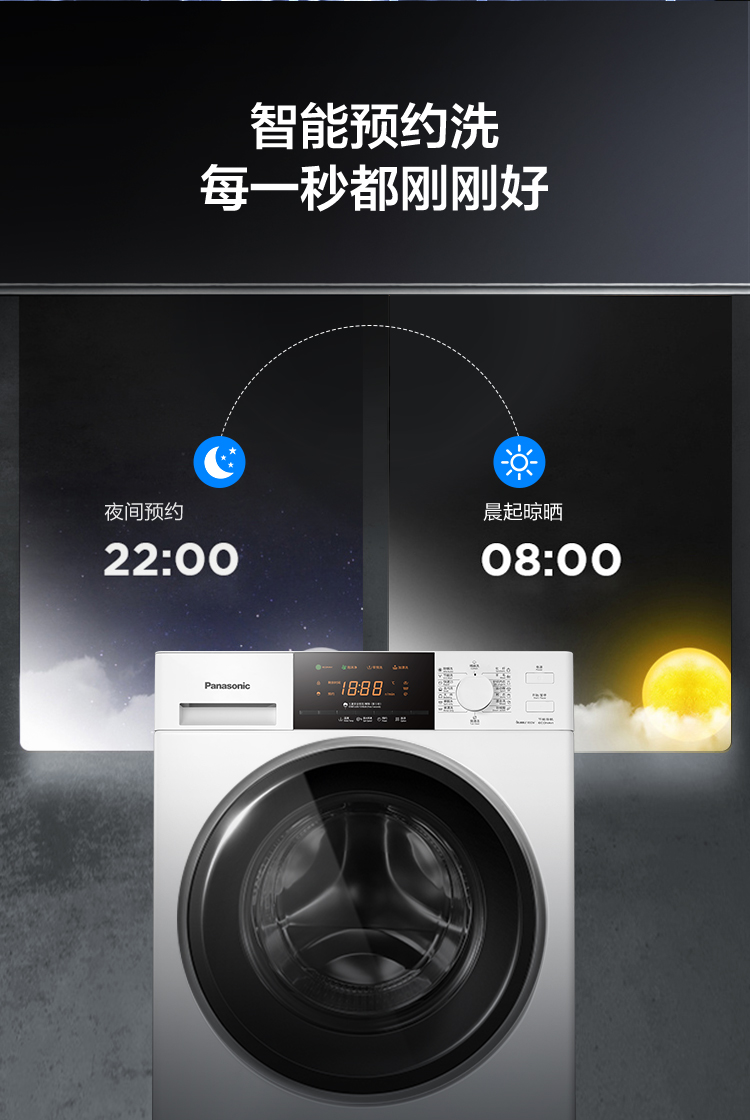 松下(Panasonic)滚筒洗衣机全自动8kg BLDC变频电机 泡沫净 节能导航 筒清洁 6项精准智控 XQG80-3GQE2
