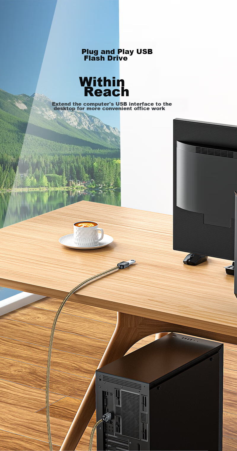 Кабель-удлинитель SAMZHE USB 2.0 AM/AF, 1.5 метра, черный