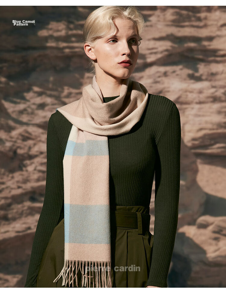 Шарф Pierre Cardin 100% Кашемир Женский Зимний Теплый Шарф с Клетчатым Узором, Подарочный Набор