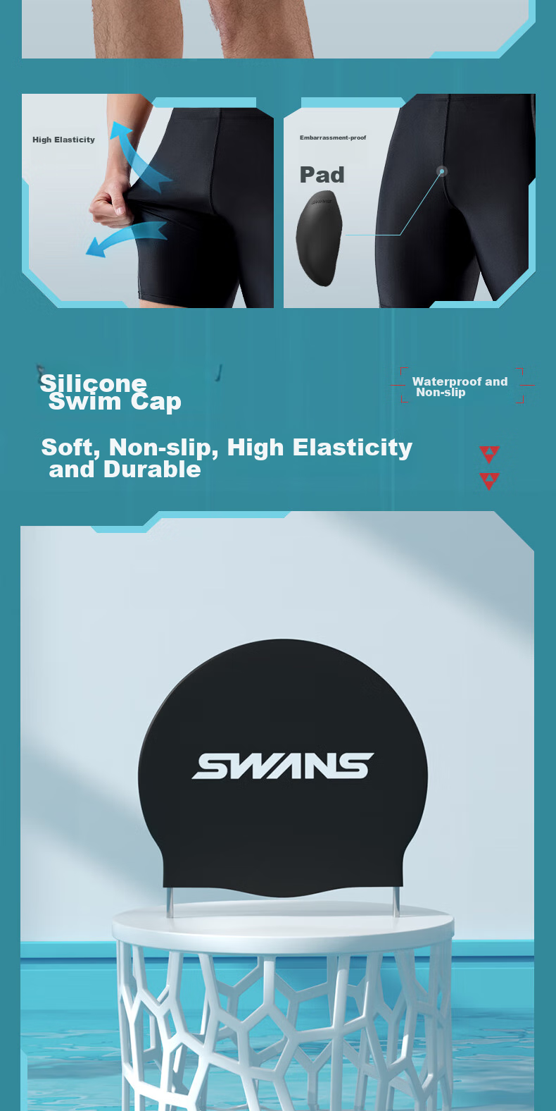 Комплект мужских плавательных шорт, шапочки и очков SWANS