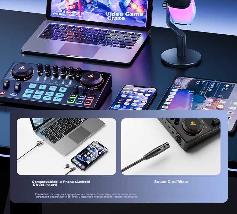 Динамический микрофон Maono PD100XS для компьютера, стриминга, игр, пения, записи, с USB-звуковой картой, шумоподавлением и RGB-подсветкой