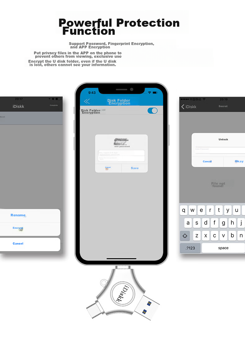 Флеш-накопитель iDiskk 512GB MFi Certified, USB Type-C, для iPhone/Android/ПК, серебристый