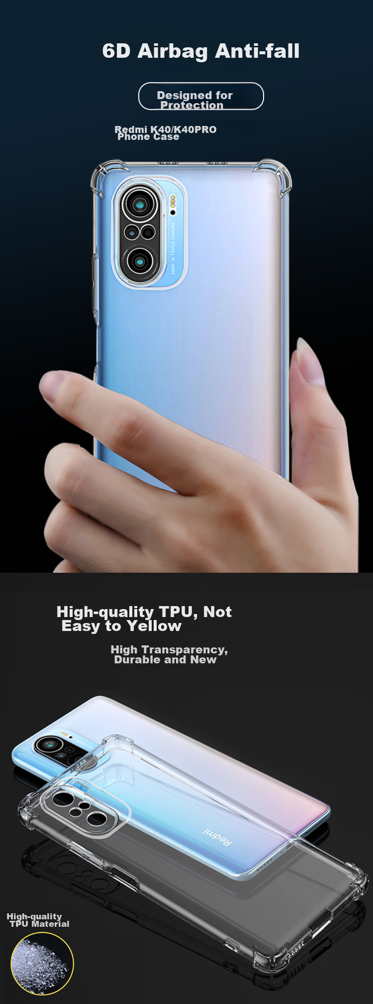 Противоударный чехол MAIKUQI для Xiaomi Redmi K40/K40 PRO, полностью прозрачный, с защитой от падений