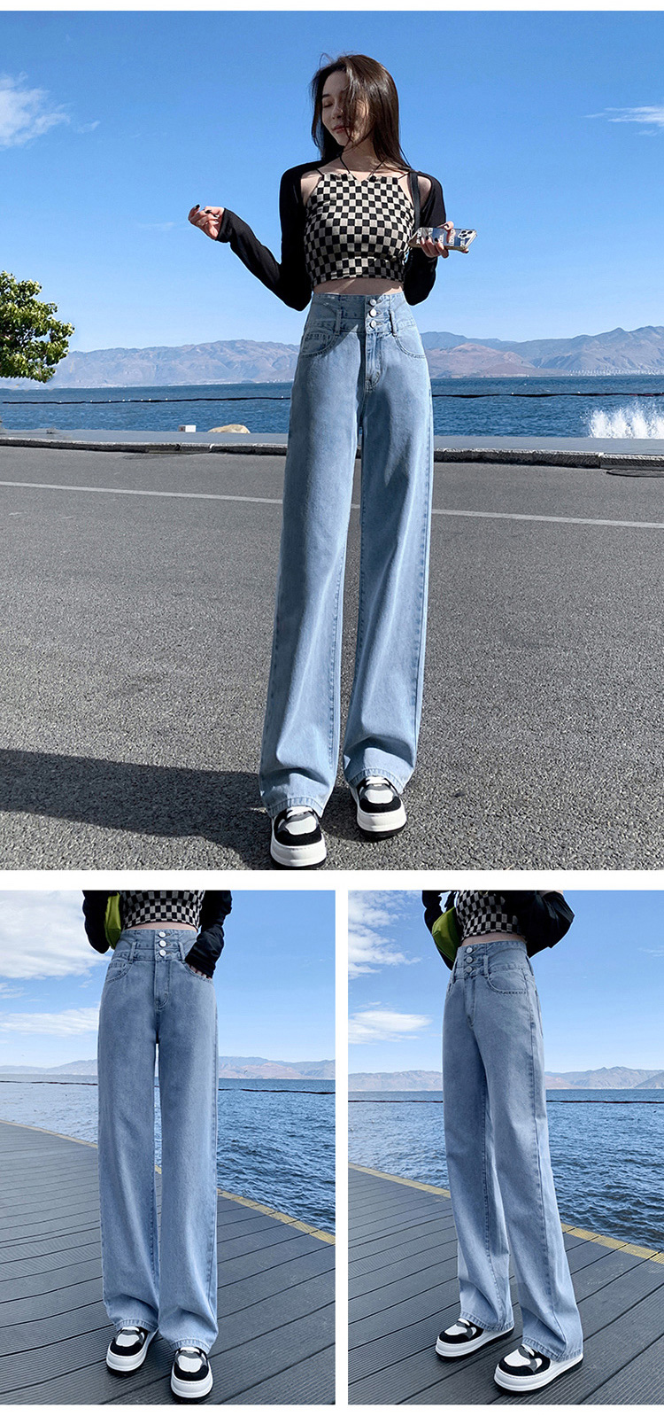 Джинсы женские JEANSWEST, модель 2025 Осень, слимминг, высокая талия, прямые, широкие, синие, размер XL