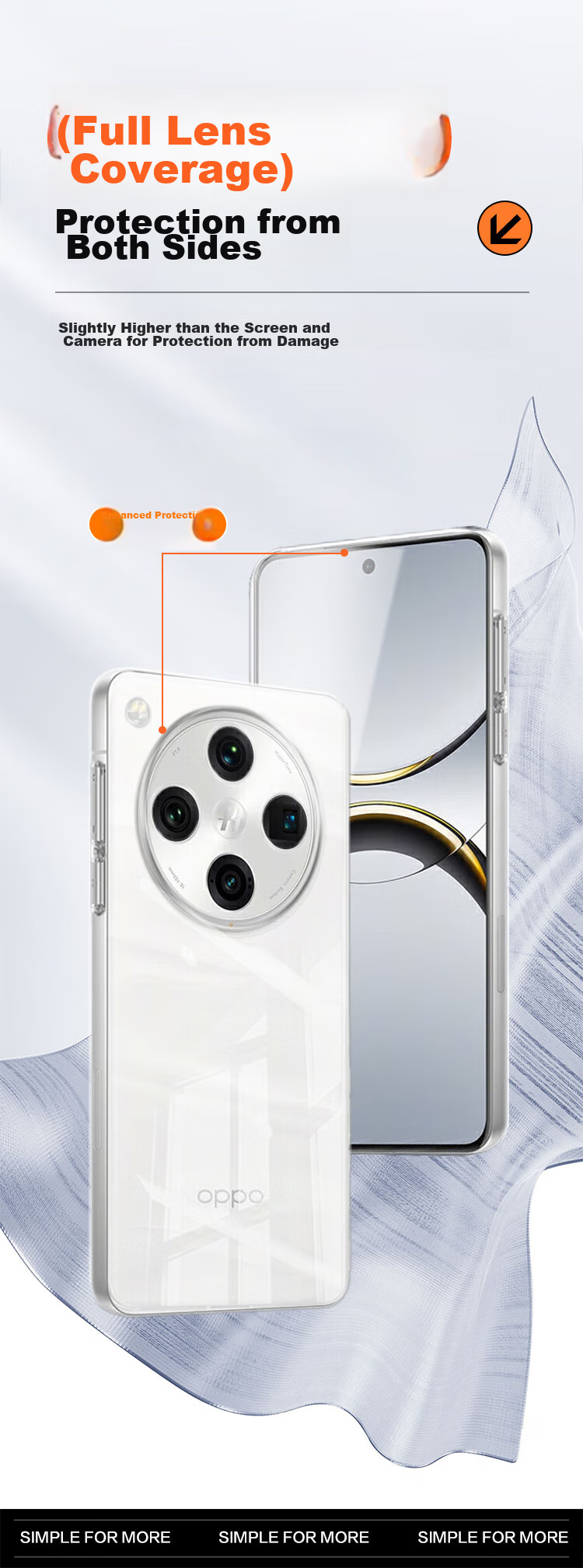 Чехол для телефона KOOLIFE для OPPO FindX8, защитный прозрачный силиконовый чехол с защитой объектива, противоударный, от отпечатков пальцев