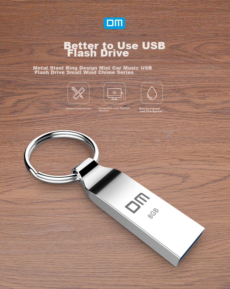 USB-накопитель DM PD076 Xiaofengling, 8 ГБ, USB 2.0, металлический, водонепроницаемый и ударопрочный, серебристый