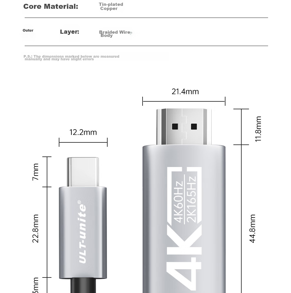Кабель ULT-Unite Type-C - DisplayPort 1.2, 4K@240Hz, 2 метра, плетеный