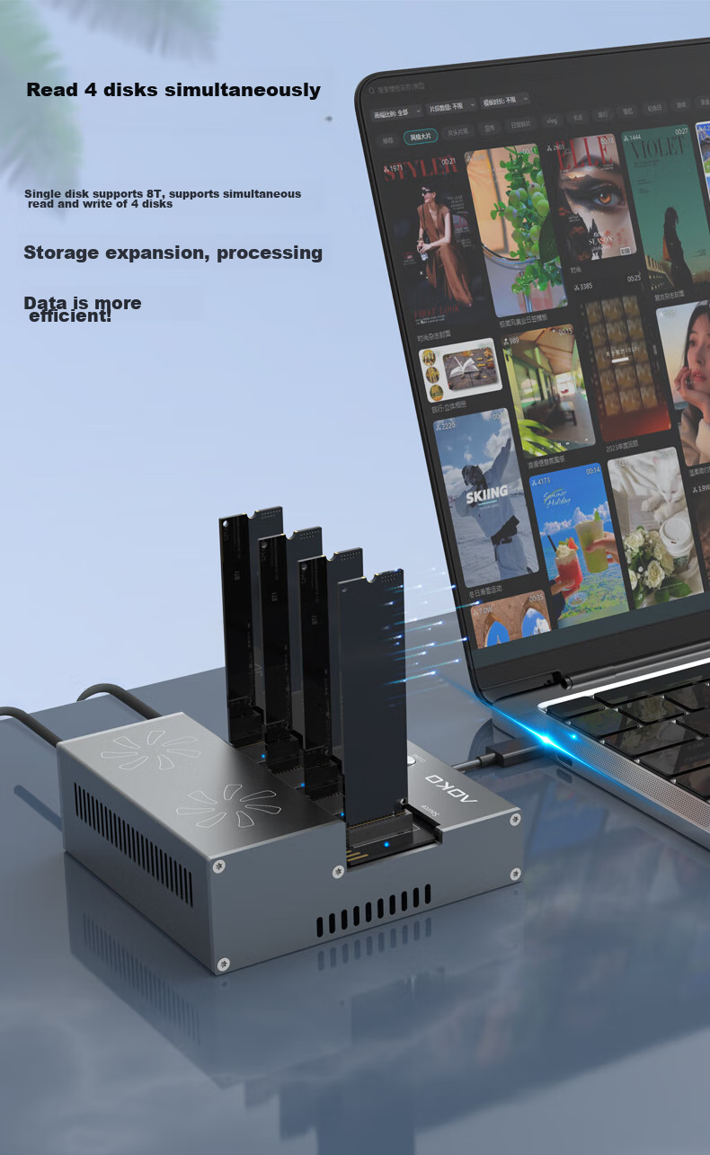 Клонер NVMe SSD AOKO S4CG, 1-на-3, 40 Гбит/с, 4 отсека, с вентилятором